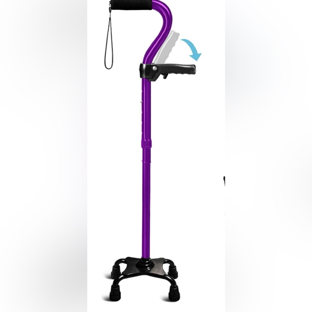 KingPavonini Adjustable Walking Cane with 4-Pronged Base for Extra Stability